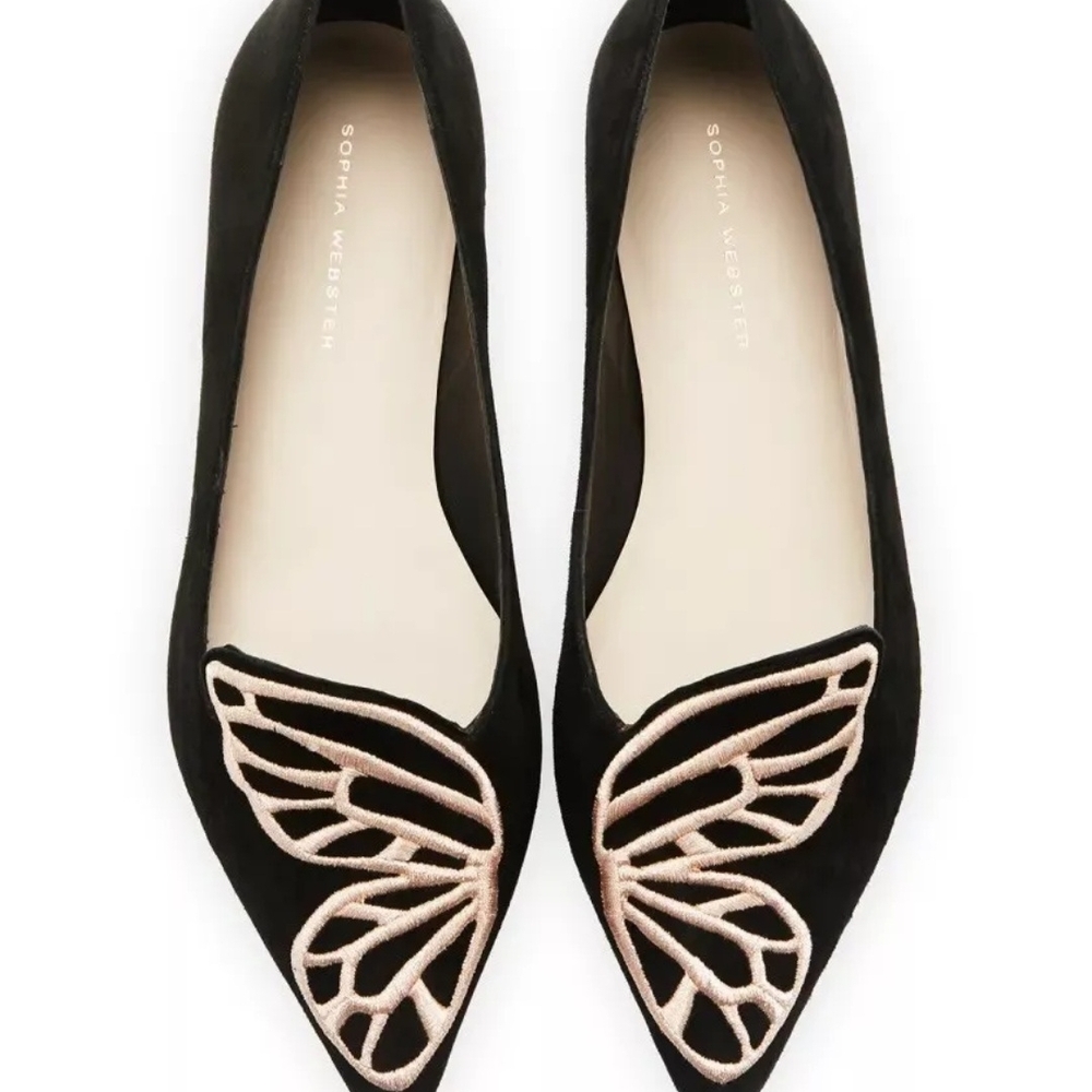 Sophia Webster Black and Pink Butterfly Flats Like New Condition